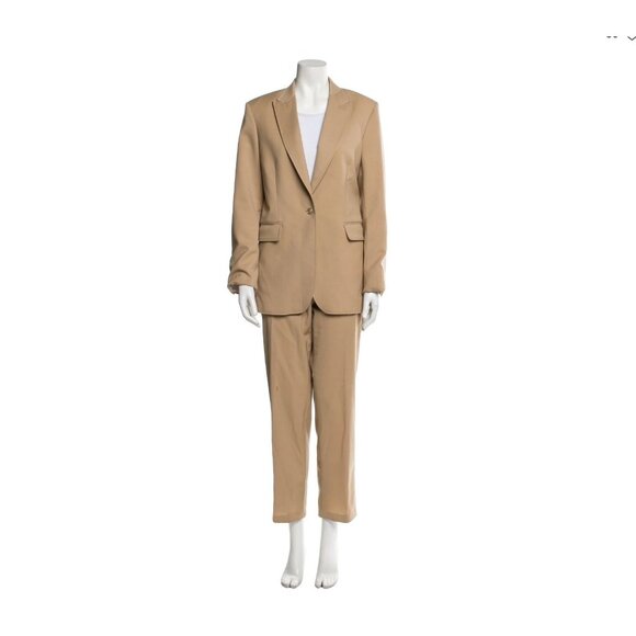 Sandro Two-Piece Pantsuit 38 6 Jacket Blazer Pant Minimalist Beige Tan Neutral - Picture 1 of 4